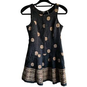 Free People Woman's Sleeveless Dress Black Gold Tapestry Size 0